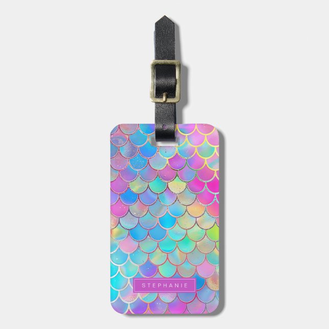 Rainbow Mermaid Scales Luggage Tags (Front Vertical)