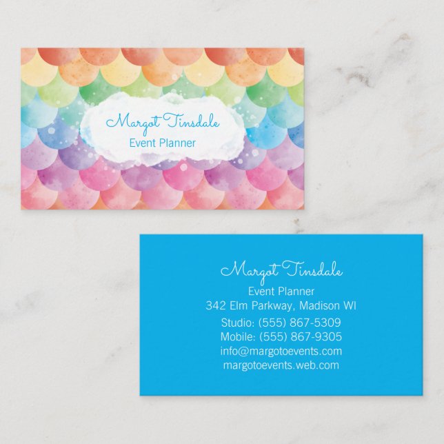 Rainbow Mermaid Watercolor Business Card (Front/Back)