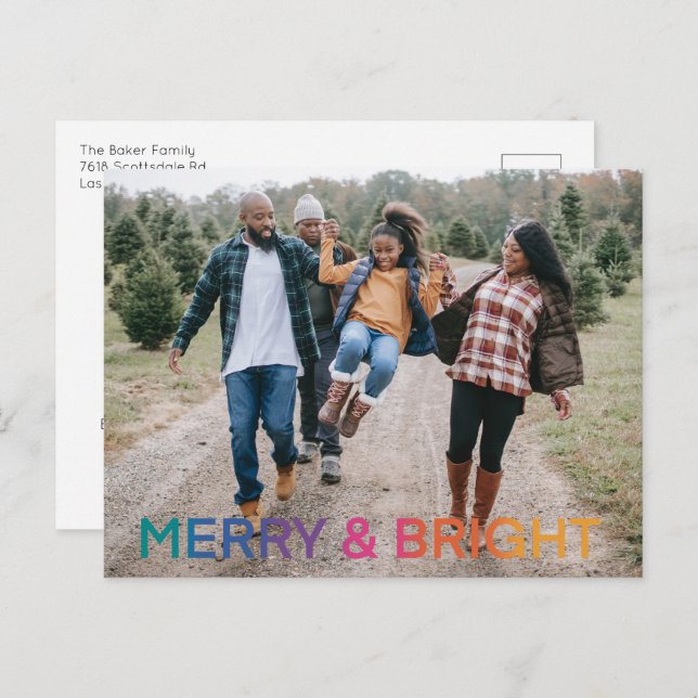 Rainbow Merry And Bright Photo Holiday Postcard (Front/Back)