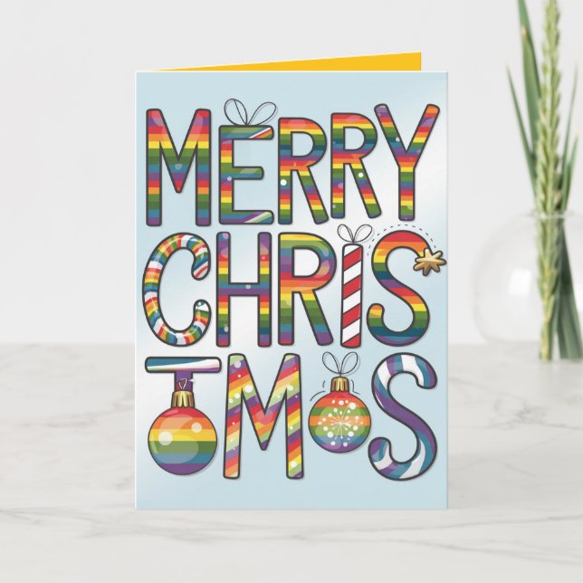 Rainbow Merry Christmas Fun Elegant Gay Christmas Holiday Card (Front)