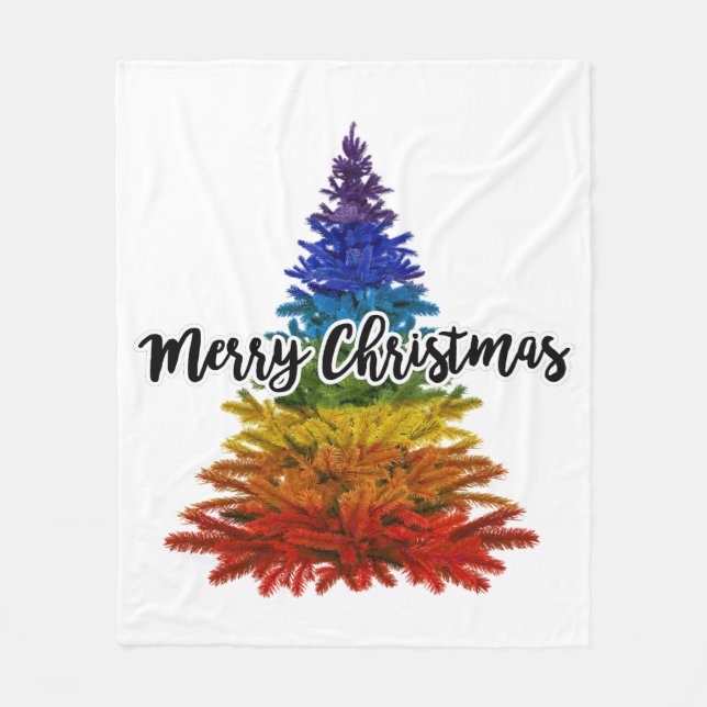 rainbow merry christmas tree fleece blanket (Front)