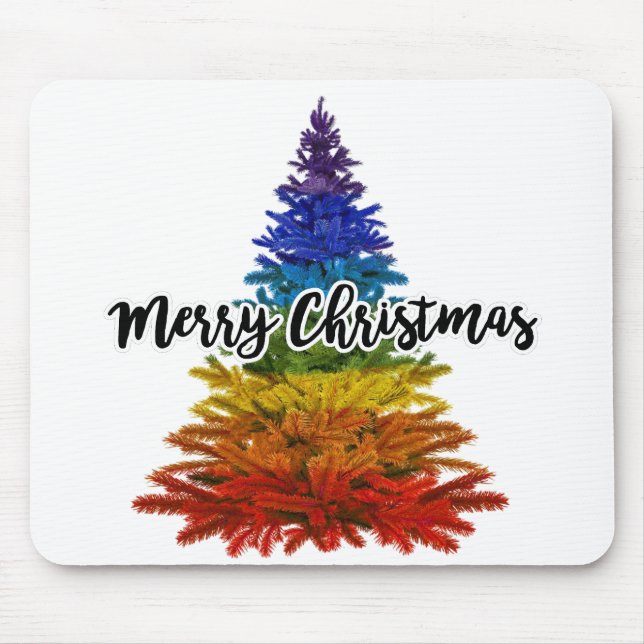 rainbow merry christmas tree mouse pad (Front)