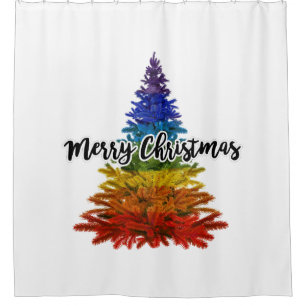 rainbow merry christmas tree shower curtain