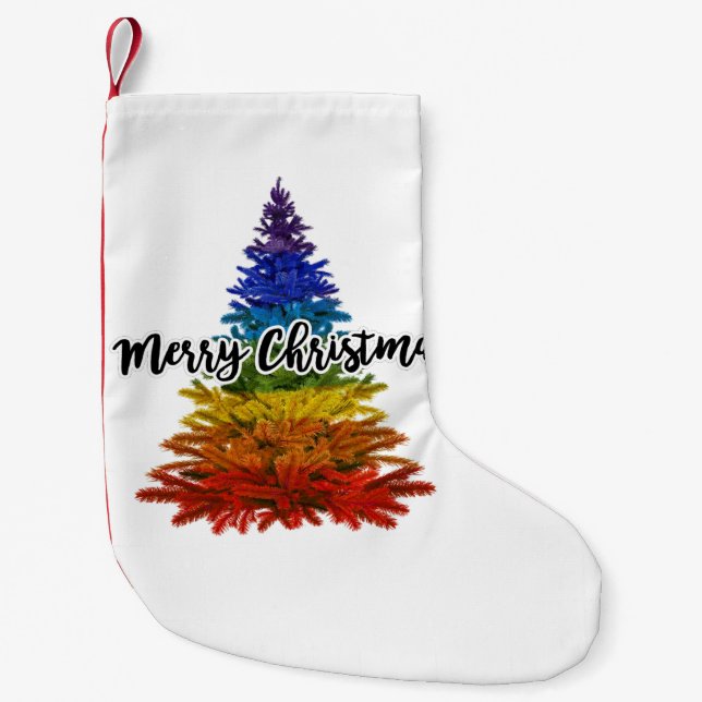 rainbow merry christmas tree small christmas stocking (Front)