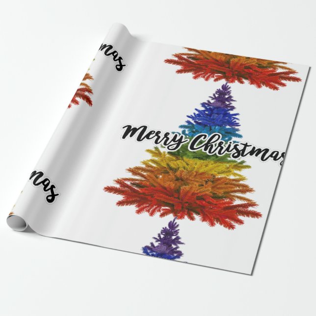 rainbow merry christmas tree wrapping paper (Unrolled)