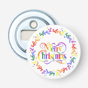 Rainbow Merry Christmas Wreath Bottle Opener