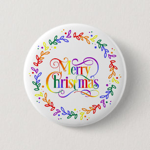 Rainbow Merry Christmas Wreath Button