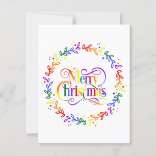 Rainbow Merry Christmas Wreath Flat Christmas Card