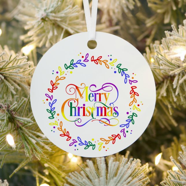 Rainbow Merry Christmas Wreath Ornament (Insitu)
