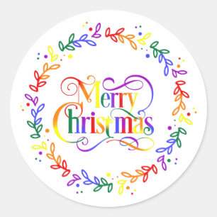Rainbow Merry Christmas Wreath Stickers