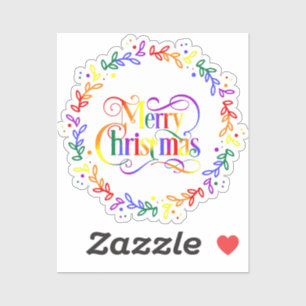 Rainbow Merry Christmas Wreath Vinyl Sticker