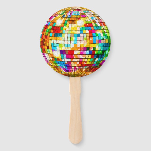 Rainbow Metallic Disco Ball Hand Fan (Front)