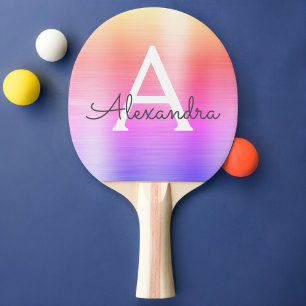 Rainbow Metallic Foil Monogram Name Initial Ping Pong Paddle
