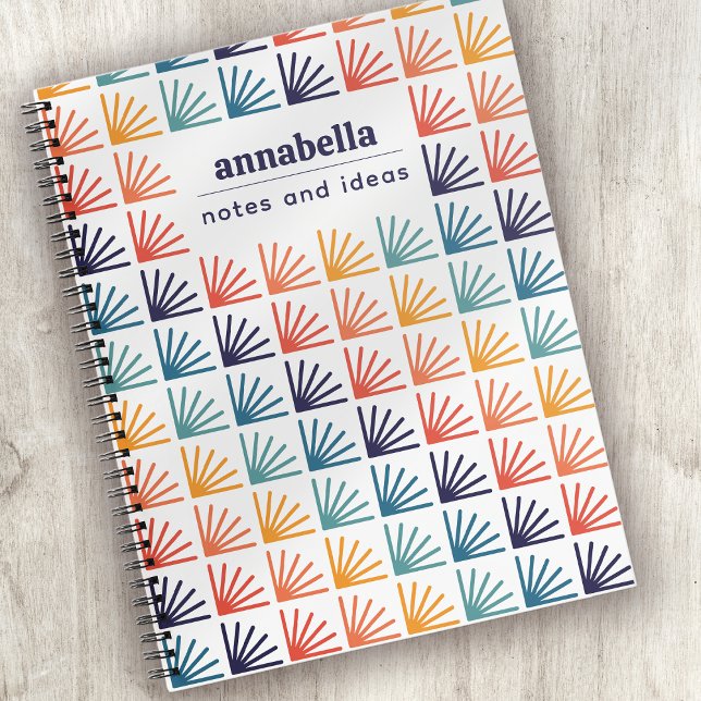 Rainbow Mid Century Modern Pattern Monogram Notebook (Creator Uploaded)