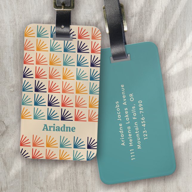 Rainbow Mid Century Modern Retro Monogram Luggage Tag (Creator Uploaded)