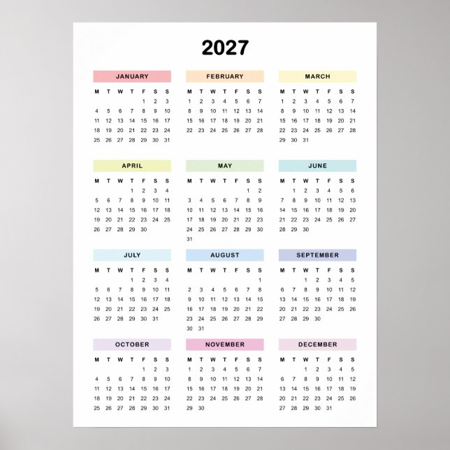 Rainbow Minimalist 2027 Calendar Poster (Front)