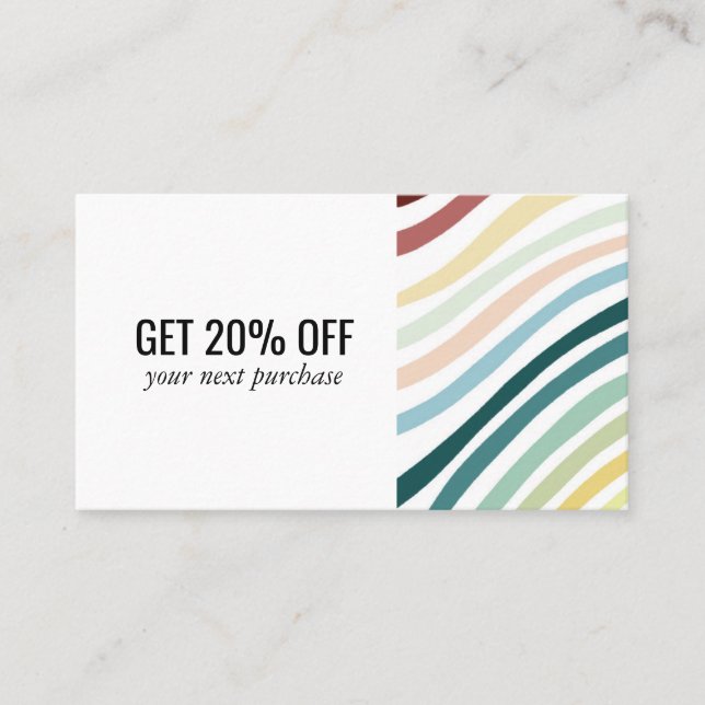 Rainbow Minimalist Stripes Handmade Discount Card (Front)