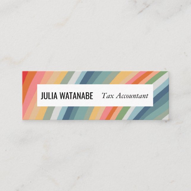 Rainbow Minimalist Stripes Handmade Mini Business Card (Front)