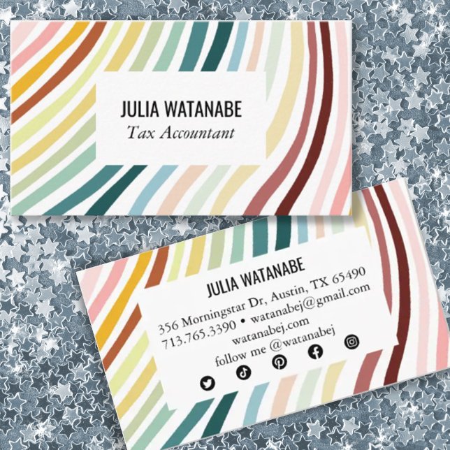 Rainbow Minimalist Stripes Handmade Social Media   Business Card (Creator Uploaded)