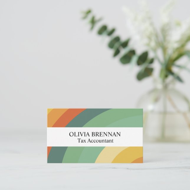 Rainbow Minimalist Stripes Handmade Square  Business Card (Standing Front)