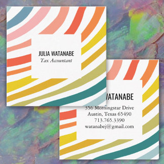 Rainbow Minimalist Stripes Handmade Square Business Card