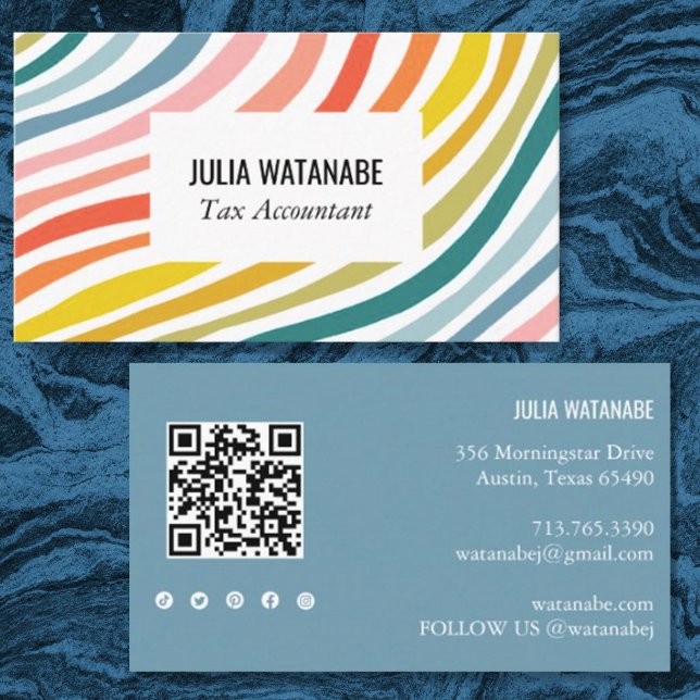 Rainbow Minimalist Stripes QR Code Social Media  Business Card (Creator Uploaded)
