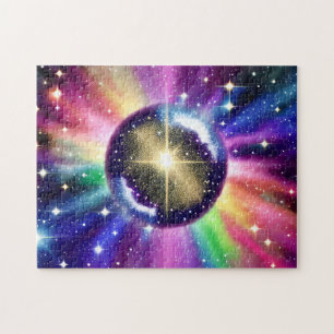 Rainbow Mirrored Disco Sphere in Outer Space Jigsaw Puzzle