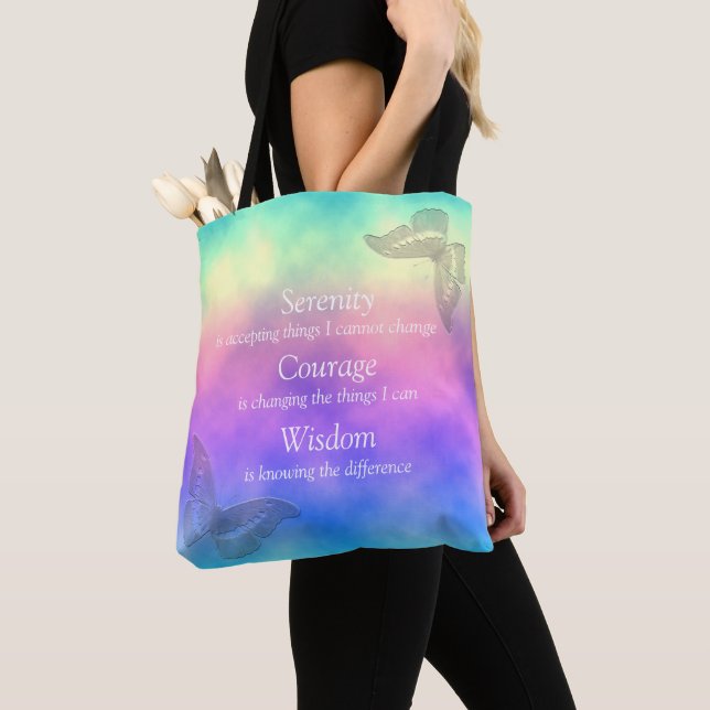 [Rainbow Mist] Butterflies Serenity Prayer Tote Bag (Close Up)