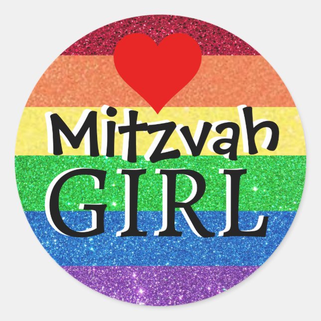 Rainbow Mitzvah Girl Classic Round Sticker (Front)