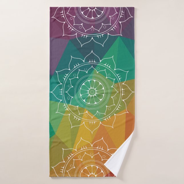 Rainbow modern geometric mandala yoga india design bath towel set (Bath Towel)
