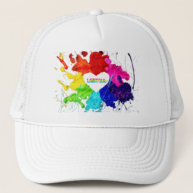 Rainbow Modern Stripe LGBT Trucker Hat (Front)