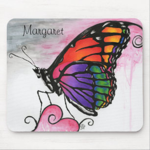 Rainbow Monarch Butterfly Colourful Fantasy Art Mouse Pad