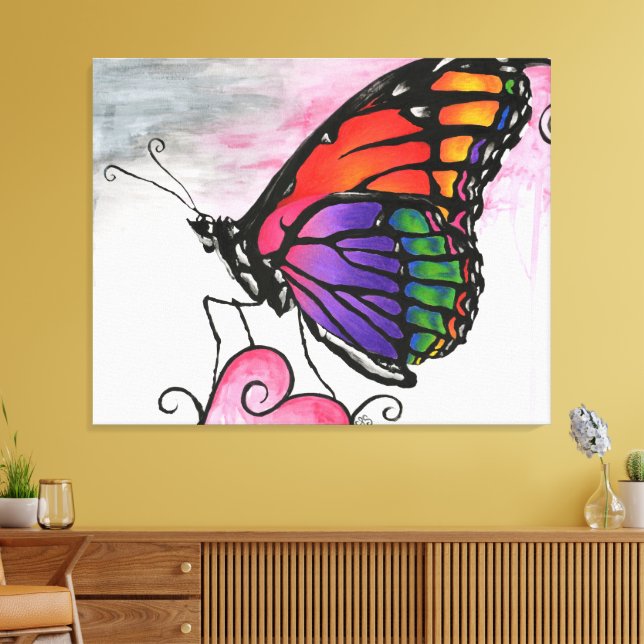 Rainbow Monarch Butterfly Original Fantasy Art Canvas Print (Insitu(LivingRoom))