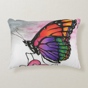 Rainbow Monarch Butterfly Original Fantasy Art Decorative Cushion