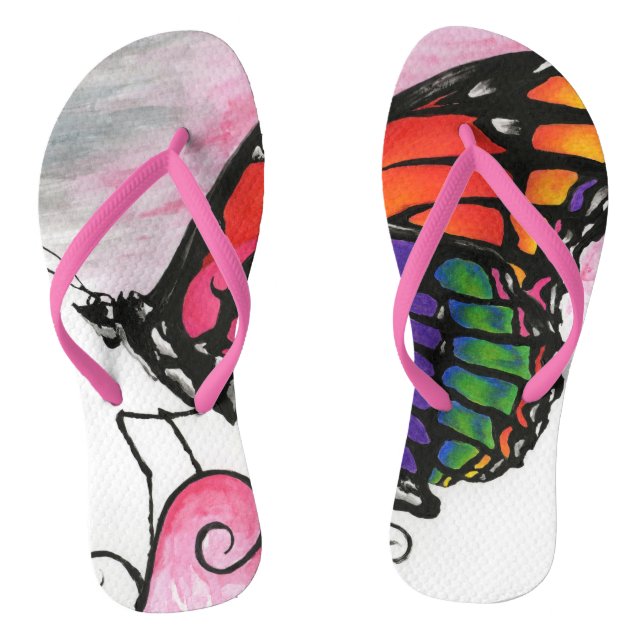 Rainbow Monarch Butterfly Original Fantasy Art Jandals (Footbed)