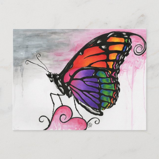 Rainbow Monarch Butterfly Original Fantasy Art Postcard (Front)