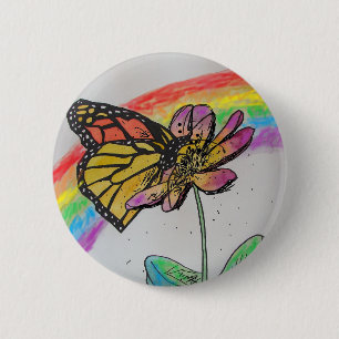 Rainbow Monarch Butterfly Painting Badge
