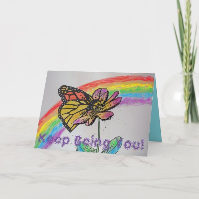 Rainbow Monarch Butterfly Painting Being You Card (Front)