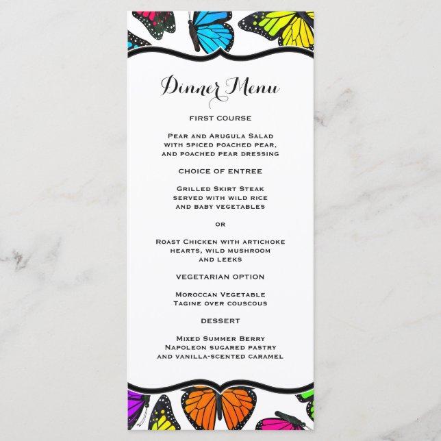 Rainbow Monarch Butterfly Slim Dinner Menu (Front)
