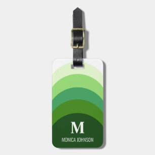 Rainbow Monogram Custom Name Green Stripe Luggage Tag