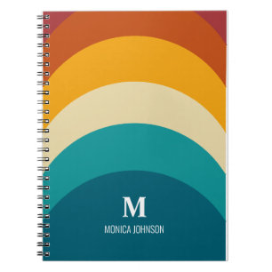 Rainbow Monogram Custom Name Retro Sunset Stripe Notebook