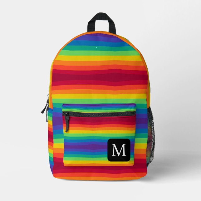 Rainbow Monogram Cute Striped Pattern Backpack (Front)