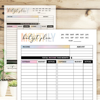Rainbow Monthly Budget Plan of Income and Expenses Notepad