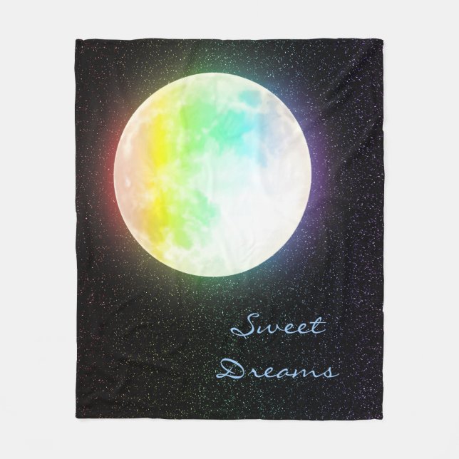 Rainbow Moon and Starry Night Sky Fleece Blanket (Front)