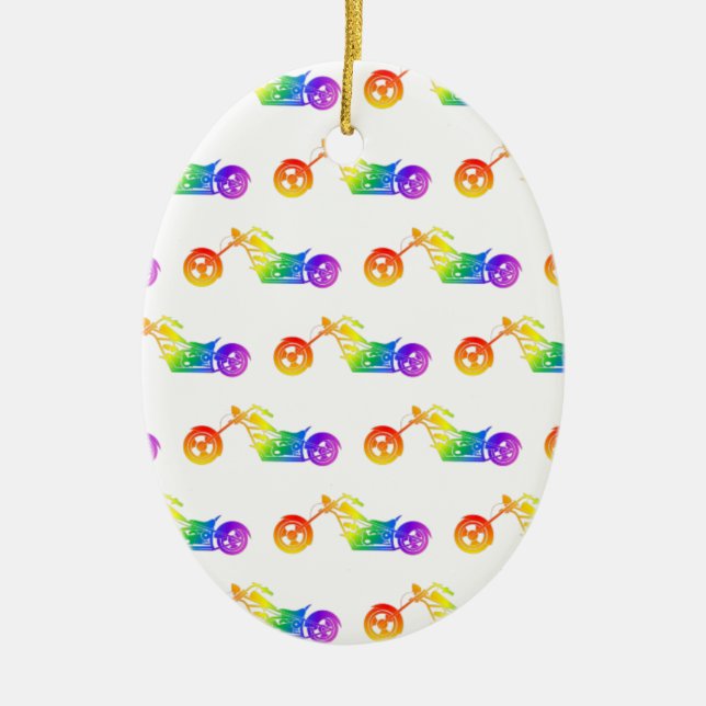 Rainbow Mortocycle Ceramic Tree Decoration (Front)