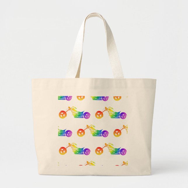 Rainbow Mortocycle Large Tote Bag (Front)
