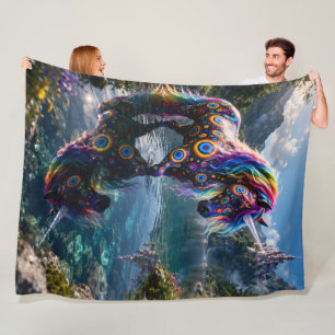 Rainbow mosaic eye unicorn enchanted castle Lake w Fleece Blanket
