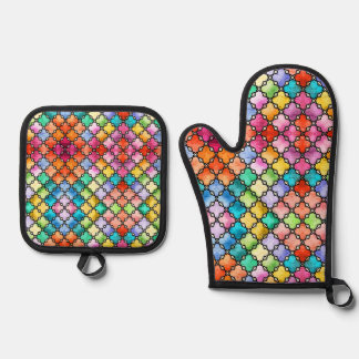 Rainbow mosaic pattern oven mitt & pot holder set