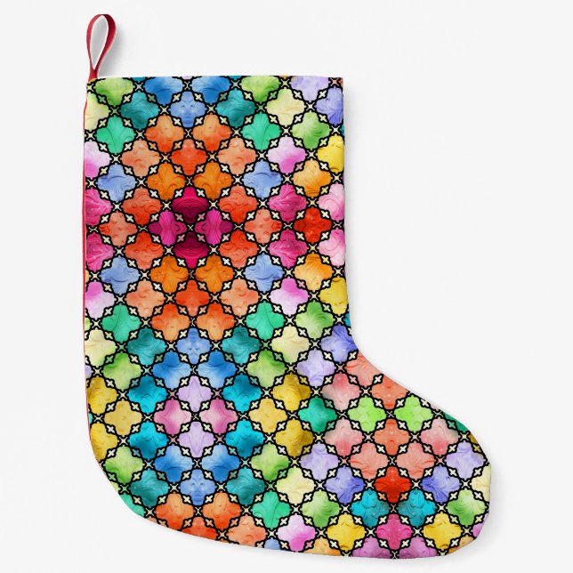 Rainbow mosaic pattern small christmas stocking (Front)