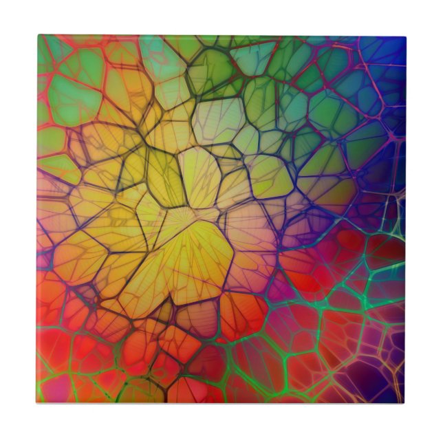 Rainbow Mosaic -Stained Glass Look  Tile (Front)